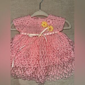 Hand made Pink Crochet Kids Formal Dress 0-3 m